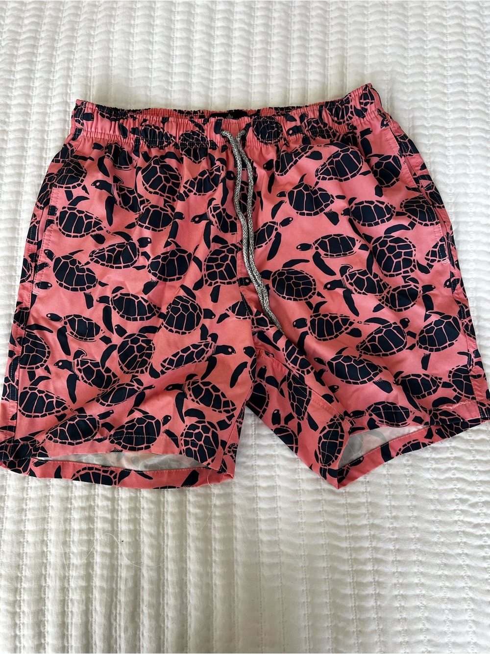 RAINFOREST Pink Swim Trunks with Navy Turtle Print